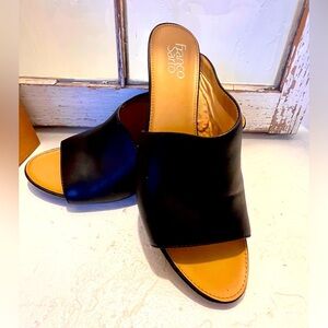 Franco Sarto Black Leather Wedges with Tan Insole